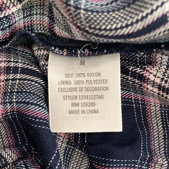 Francesca's Blue Rain Plaid Off Shoulder Ruffle Sleeve Blouse Navy Medium NWT - Picture 5 of 6